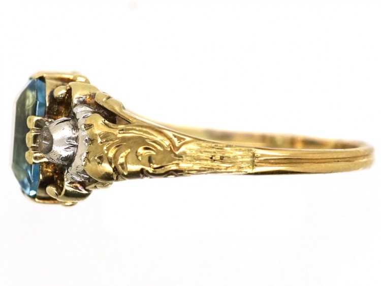 Regency 15ct Gold Aquamarine & Rose Diamond Ring