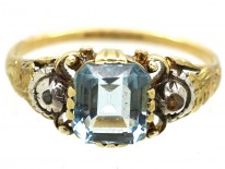 Regency 15ct Gold Aquamarine & Rose Diamond Ring