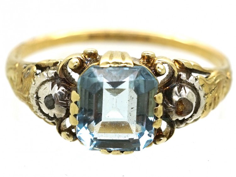 Regency 15ct Gold Aquamarine & Rose Diamond Ring