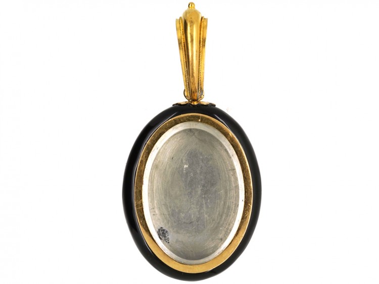 Victorian 18ct Gold & Silver Enamel Oval Pendant of a Bee & Harebells