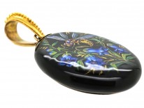 Victorian 18ct Gold & Silver Enamel Oval Pendant of a Bee & Harebells
