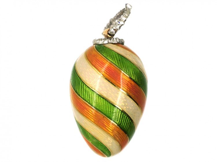 Edwardian Gold, Enamel & Diamond Egg Pendant