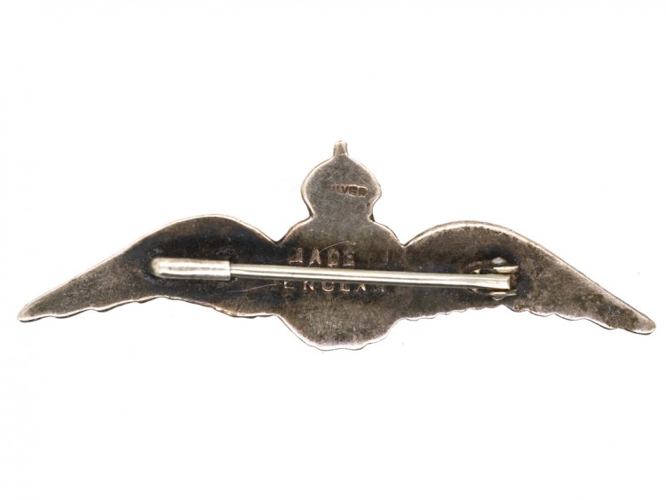 Silver & Enamel RAF Wings Sweet Heart Brooch