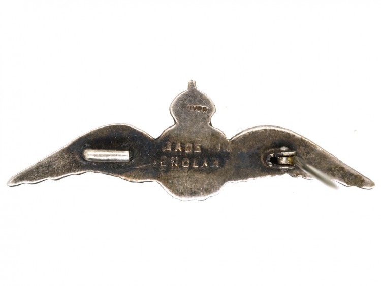 Silver & Enamel RAF Wings Sweet Heart Brooch
