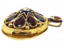 French 18ct Gold Locket Set With Garnets & a Diamond