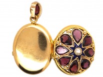 French 18ct Gold Locket Set With Garnets & a Diamond