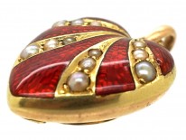Edwardian 15ct Gold Red Enamel & Natural Split Pearl Heart Pendant