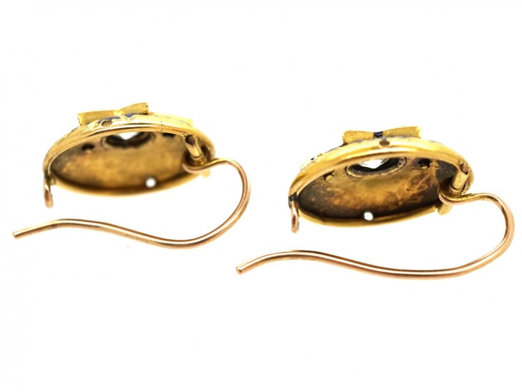 Victorian 18ct Gold Star Enamel & Diamond Round Earrings