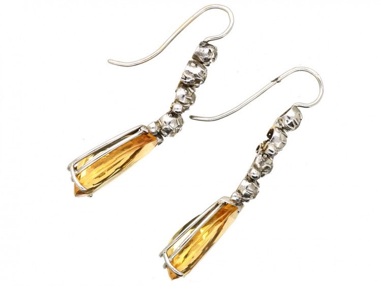 French Belle Epoque Topaz & Diamond Drop Earrings