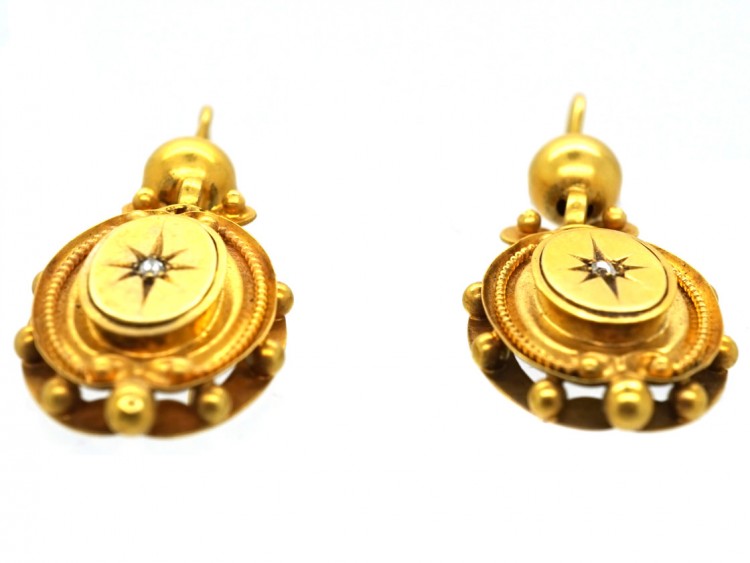 Victorian 15ct Gold & Diamond Drop Earrings