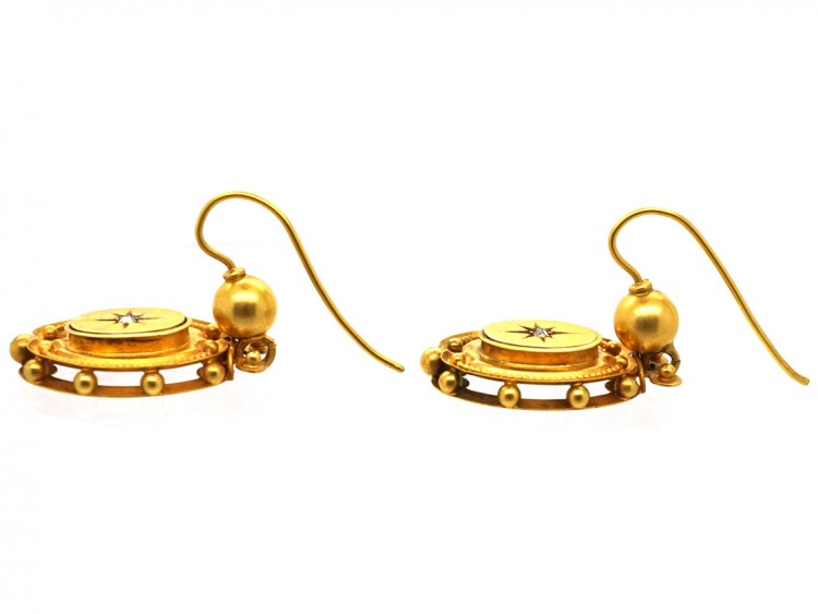Victorian 15ct Gold & Diamond Drop Earrings