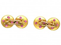 Edwardian 18ct Gold Diamond, Ruby & White Enamel Round Cufflinks