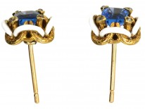 Edwardian Ceylon Sapphire, Rose Diamond & White Enamel Earrings