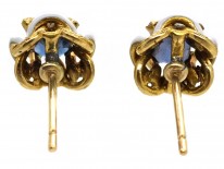 Edwardian Ceylon Sapphire, Rose Diamond & White Enamel Earrings