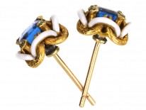 Edwardian Ceylon Sapphire, Rose Diamond & White Enamel Earrings