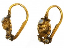 French Regency 18ct Gold Rose Earrings Set With Opals & Rose Diamonds