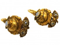 French Regency 18ct Gold Rose Earrings Set With Opals & Rose Diamonds
