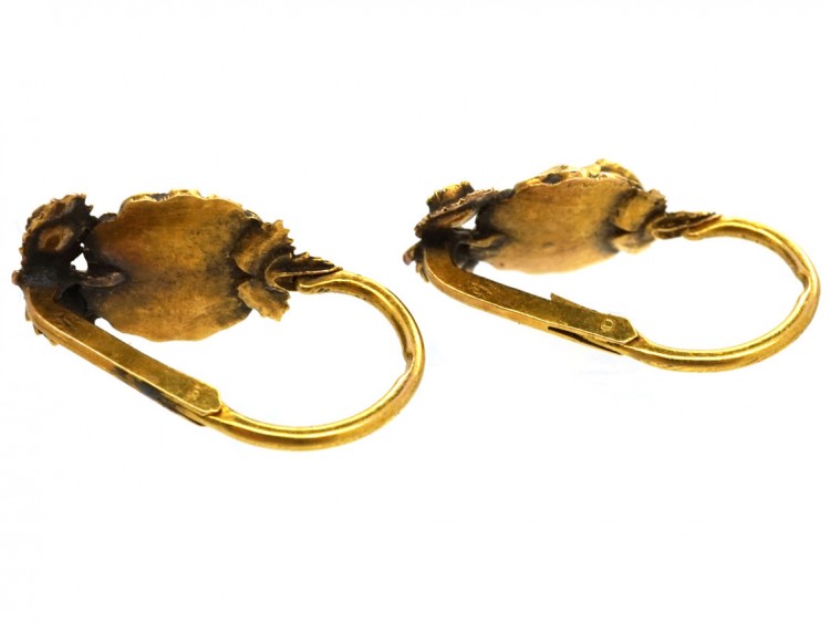 French Regency 18ct Gold Rose Earrings Set With Opals & Rose Diamonds