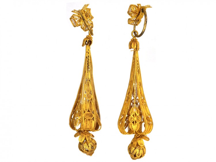 Georgian 18ct Gold Long Drop Earrings
