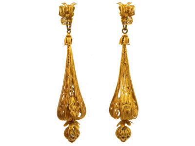 Georgian 18ct Gold Long Drop Earrings Georgian 18ct Gold Long Drop Earrings