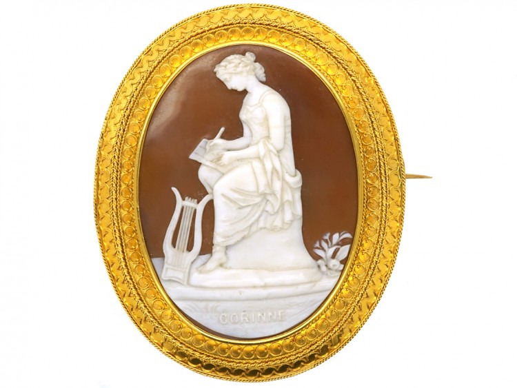 Victorian 18ct Gold Cameo Brooch in Original Case of Corinne