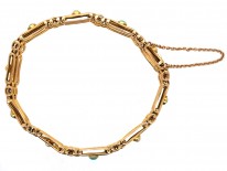Edwardian 15ct Gold Gate Bracelet Set With Turquoise & Natural Split Pearls