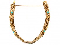 Edwardian 15ct Gold Gate Bracelet Set With Turquoise & Natural Split Pearls