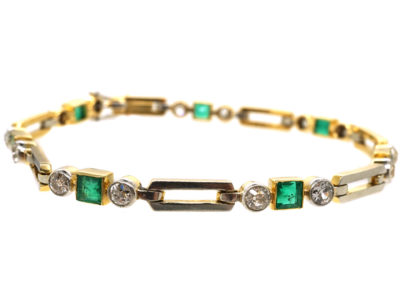 Art Deco 18ct Gold & Platinum, Emerald & Diamond Bracelet
