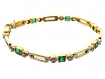 Art Deco 18ct Gold & Platinum, Emerald & Diamond Bracelet