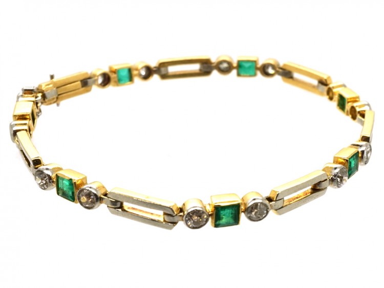 Art Deco 18ct Gold & Platinum, Emerald & Diamond Bracelet
