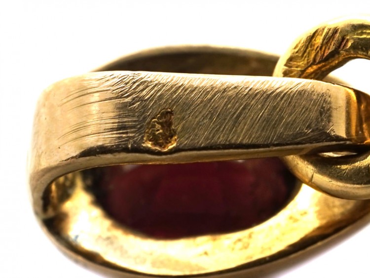 French 18ct Gold Locket Set With Garnets & a Diamond