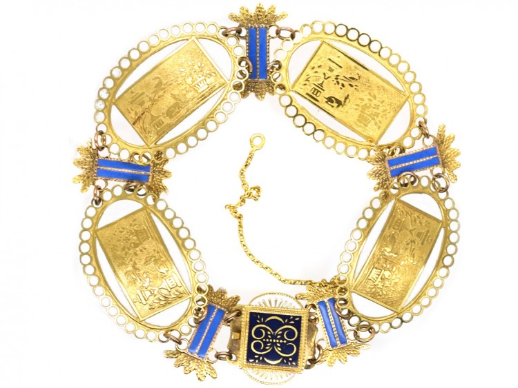 French 18ct Gold & Enamel Regency Bracelet
