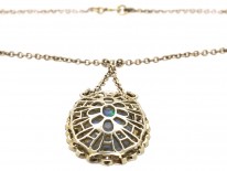 Edwardian Platinum Diamond & Opal Pendant on Platinum Chain
