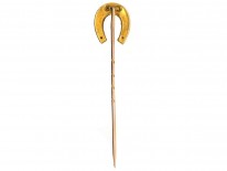 Victorian Gold Horseshoe Tie Pin Set With Rubies & Natural Split Pearls