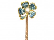 Edwardian 15ct Gold & Enamel Four Leaf Clover Tie Pin