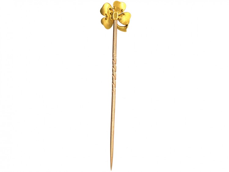Edwardian 15ct Gold & Enamel Four Leaf Clover Tie Pin