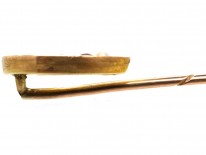Victorian Gold Horseshoe Tie Pin Set With Rubies & Natural Split Pearls