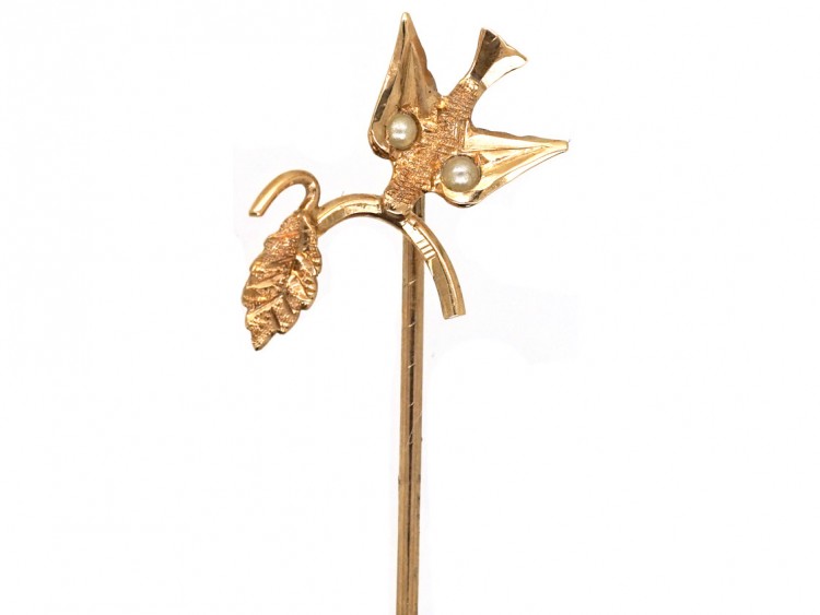 Edwardian 9ct Gold Swallow & Sprig Tie Pin