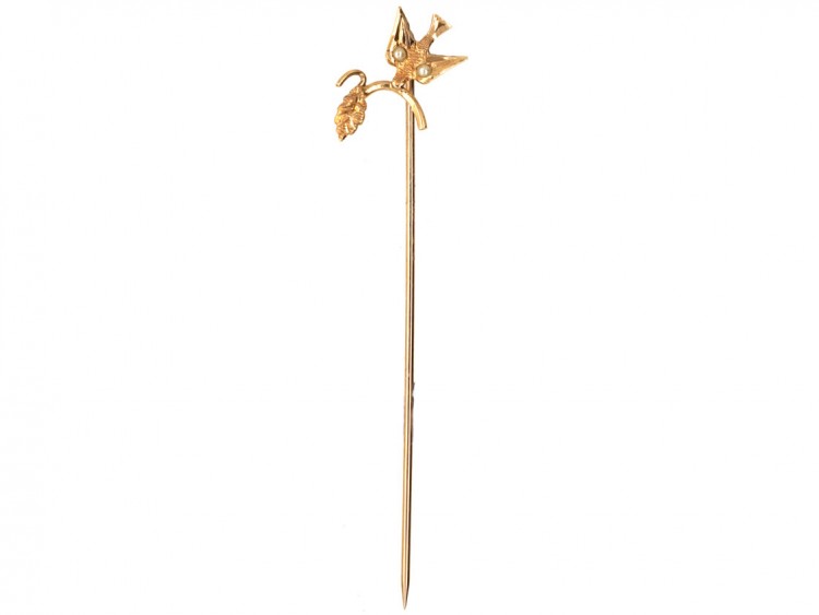 Edwardian 9ct Gold Swallow & Sprig Tie Pin