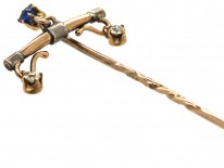 15ct Gold & Platinum Plough Share Sapphire & Diamond Tie Pin