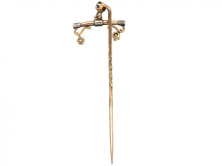 15ct Gold & Platinum Plough Share Sapphire & Diamond Tie Pin