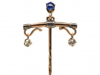 15ct Gold & Platinum Plough Share Sapphire & Diamond Tie Pin