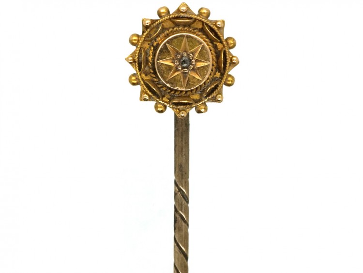 Victorian 15ct Gold & Rose Diamond Round Tie Pin