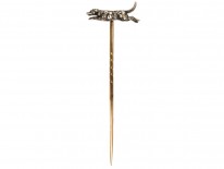 Edwardian Diamond Hound Tie Pin in Original Tessier Case