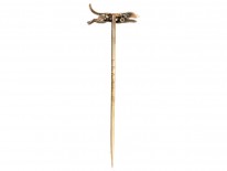 Edwardian Diamond Hound Tie Pin in Original Tessier Case