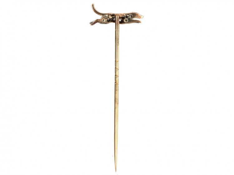Edwardian Diamond Hound Tie Pin in Original Tessier Case