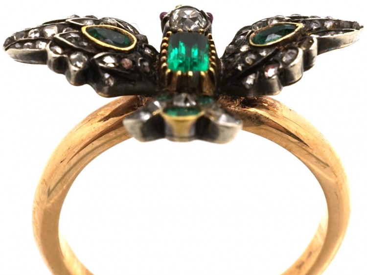 Georgian Emerald & Diamond Dove on an 18ct Gold Shank Ring