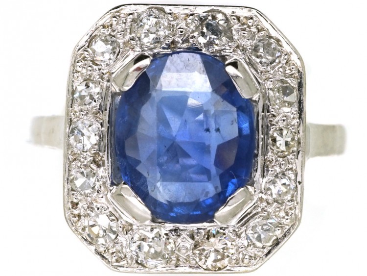 18ct White Gold Sapphire & Diamond Rectangular Cluster Ring