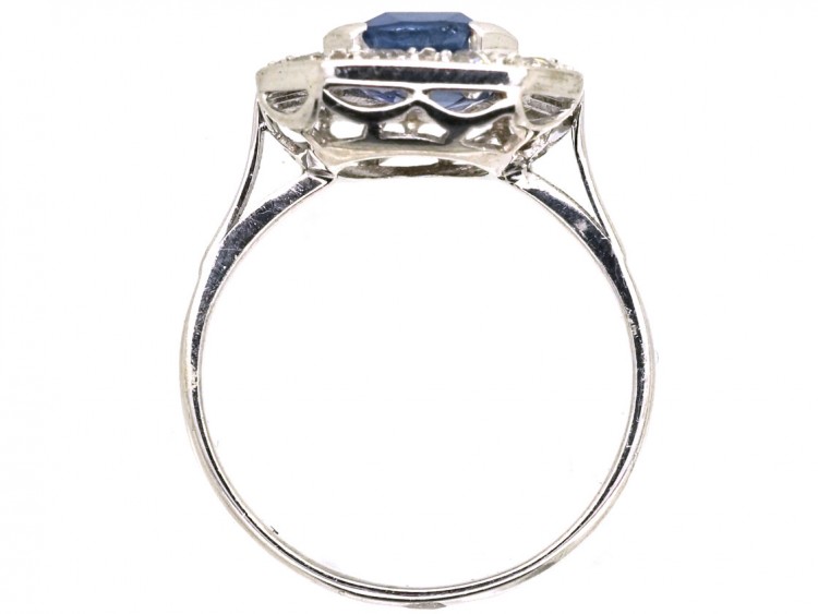 18ct White Gold Sapphire & Diamond Rectangular Cluster Ring