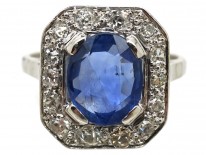 18ct White Gold Sapphire & Diamond Rectangular Cluster Ring